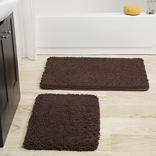 Home Bedford 2 Piece Memory Foam Shag Bath Mat Set - Absorbs Moisture, Dries Quickly, Non Slip Bathroom Rug, Water Absorbent Carpet, Machine Washable - Chocolate by Unknown