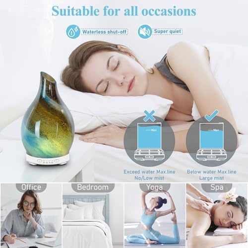 Essential Oil Diffuser 120ML Glass Aromatherapy Diffuser with 4 Timer Settings & 7 Color Changing Lights, Auto Shut-Off, Ultra Quiet Oil Diffuser for Home, Office, Yoga, Spa - Image 6