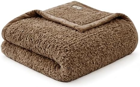 Woolrich Burlington Berber Blanket Super Soft, Cozy Lightweight Cover with Luxurious Velvet Binding, Modern Trendy All Season Bedspread Bedding-Set, Full/Queen 90" W x 90" L Brown by Unknown