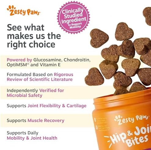 Zesty Paws Hip and Joint Supplement for Dogs - Glucosamine with Chondroitin, MSM, Vitamins C and E Dog Joint Relief - Mobility Bites Duck – 90 Count (Pack of 3) - Image 5