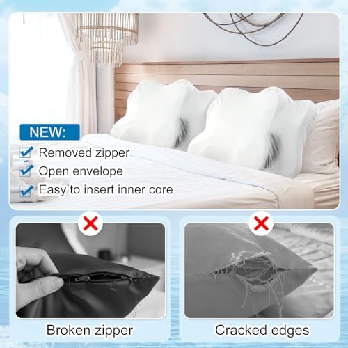 Hahafelt Cooling Cervical Pillowcase Cover with Envelope Closure (Only Pillow Case) Ergonomic Neck Pillowcase Smooth Soft Cool Pillow Cover for Side Back Stomach Sleepers(White,Queen Size) - Image 4