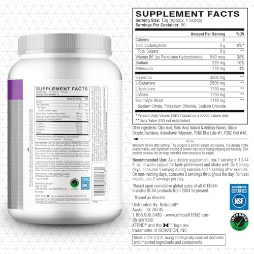Xtend Original BCAA Powder with Zero Sugar, Glacial Grape, 90 Servings - Image 2