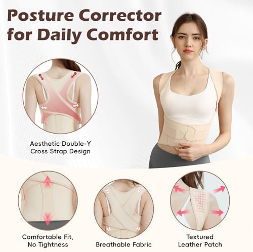 Posture Corrector for Women & Men, Full Back Brace Support with Adjustable Shoulder Straightener, Lower & Upper Back Pain Relief - Scoliosis, Hunchback, Spine Corrector (Beige, Small) - Image 6