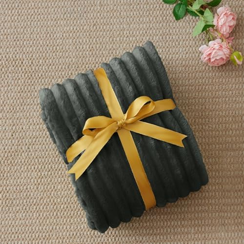 BEDELITE Ribbed Fleece Throw Blanket for Couch, Charcoal Grey, 50"x60" - Image 2