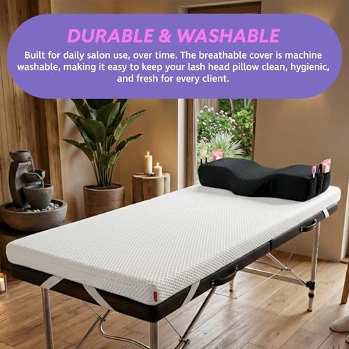 Lash Pillow for Eyelash Extensions - Curved Memory Foam Bed Pillow, Ergonomic Head Rest with Neck Support, Side Pockets for Tools, Fits Lash Beds for Tech (Short Neck Slope) - Image 3