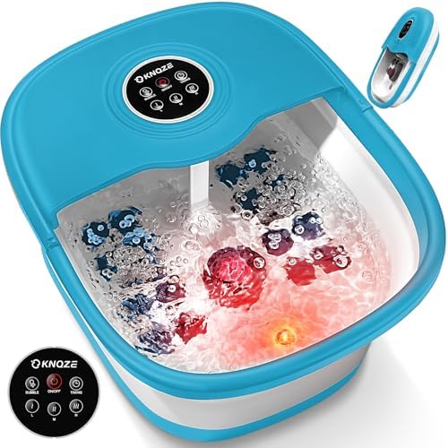 KNQZE Collapsible Foot Spa Bath with Heat & Bubble, Foot Soaking Tub with Timer and Red Light, 16 Rollers & Pumice Stone, Enjoy Warm Water Foot Bath, Gift for Wife and Mom, Blue by KNQZE