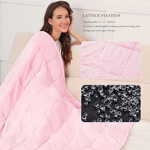 Alomidds Sherpa Fleece Weighted Blanket for Adults(15lbs Twin Size) Heavy Blanket with Fluffy Warm Thick Sherpa & Cozy Soft Flannel Snuggle Great for Sofa Bed Calming, 48x72 inches, Pink - Image 3