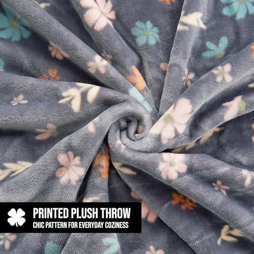 Lucky Brand Luxurious Fuzzy Blanket for Sofa or Bed, Tossed Blooms Plush Throw Blanket, 50" x 70", Gray Floral - Image 3