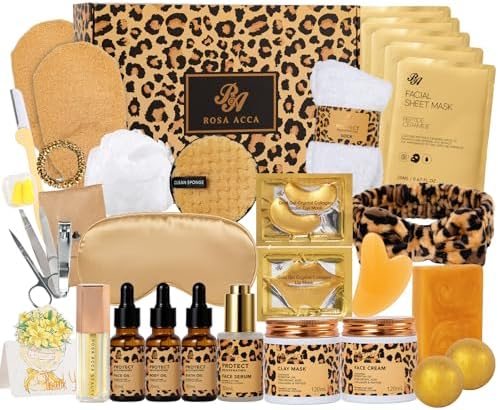 Gifts for Women, 32 Pcs Leopard Facial Skin Care Gift Set for Women, Home Spa & Self-Care Gift Kit, Bath and Body Gifts Basket Set, Face Sheet Mask, Wife, Birthday, Christmas, Valentines, Anniversary by RAROSAACCA