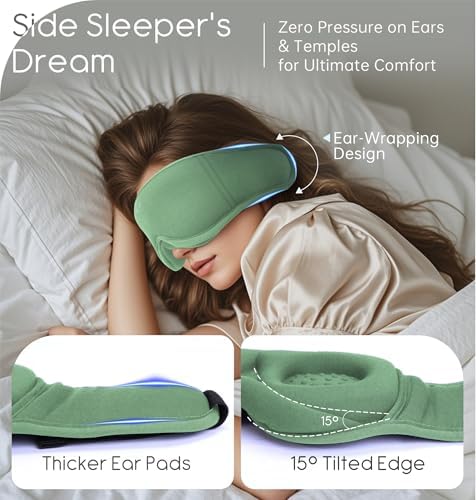 Sleep Mask with Headphones Bluetooth 5.4, TOPOINT 3D Eye Mask Blackout with Soft Bamboo Cotton for Side Sleepers Women Men, Sleep Headphones Earphones HD Speaker Microphone for Travel Meditation Gift - Image 5