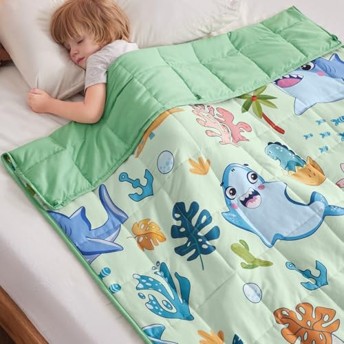 anfie Weighted Blanket (36"x48" 3lbs) Weighted Blanket Cooling Blanket for Resting,Throw Size Breathable Blanket with Premium Glass Bead(Green Shark) by anfie