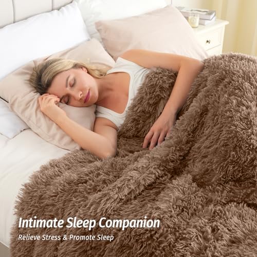 Wemore Weighted Blanket for Adult 60"x80" 20lbs Soft Long Plush Queen Brown - Image 3
