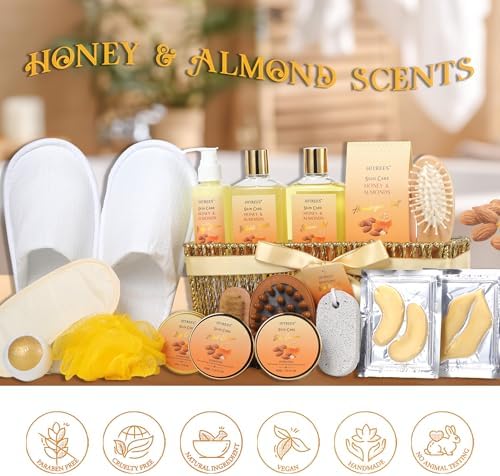 Gift Basket for Women, 18Pcs Honey Almond Milk Bath and Body Gift Basket - Image 5