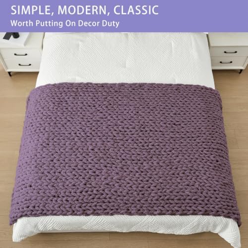 Bigacogo Chunky Knit Throw Blanket for Couch, 40x80 inches, Winter Grape - Image 3