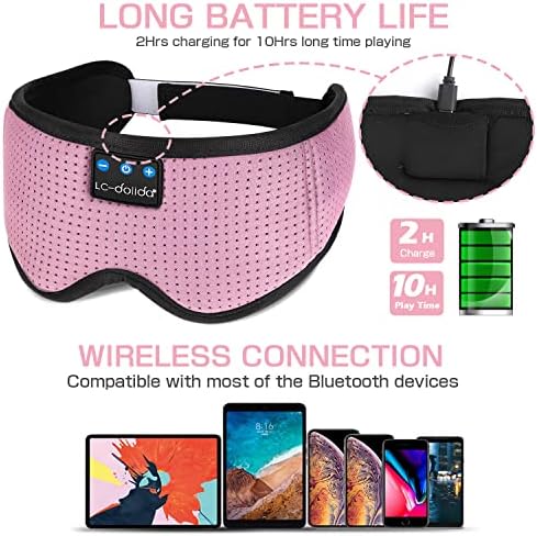 Sleep Mask with Bluetooth Headphones,LC-dolida Sleep Headphones Bluetooth Sleep Mask 3D Sleeping Headphones for Side Sleepers Best Gift and Travel Essential (Classical Pink) - Image 5