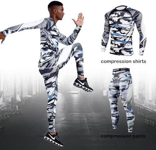 OEBLD Men's Workout Compression Clothes Long Sleeve Compression Shirts and Pants Thermal Base Layer Set - Image 2