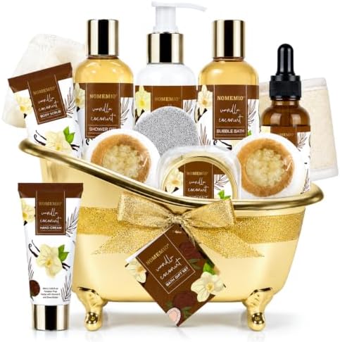 Christmas Spa Gift Basket for Women, 8pcs with Body Wash by NOMEMIO