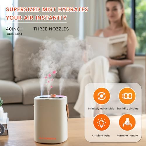 2L Humidifier for Bedroom,Portable Cool Mist Humidifiers,Ultra Quiet 20dB,Top Fill Air Humidifier for Home,Office,Plants,Adjustable Humidity,Night Light,BPA-Free,Beige - Image 2