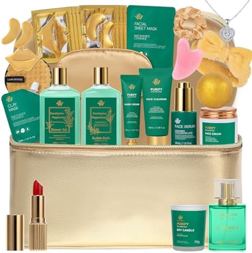 25 Pcs Mother's Day Gift, Eucalyptus Bath & Body Gift Set for Women, Hydrating Skin Care Set, Spa & Self Care Gift, Cosmetic Bag, Necklace, Christmas, Birthday, Anniversary, Mom, Wife by RAROSAACCA
