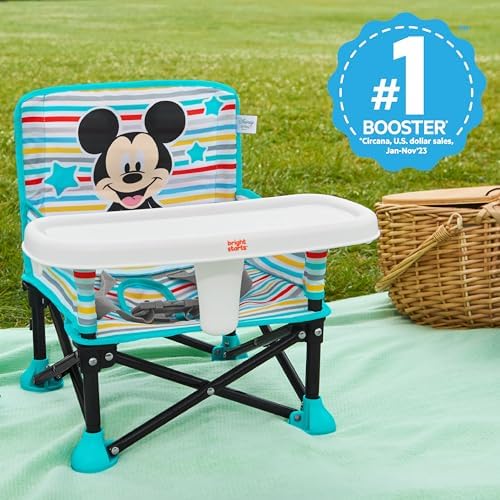 Bright Starts Disney Mickey Mouse Pop 'N Sit Portable Booster, Indoor/Outdoor Use, Floor Seat with Feeding Tray, Blue, 6 Mos - 3 Yrs - Image 3
