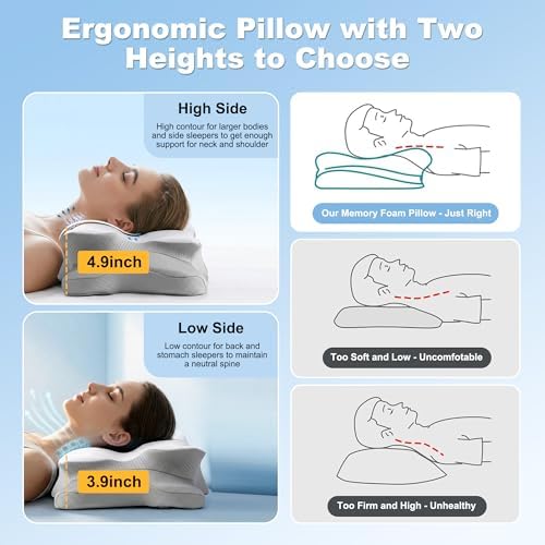 VYLEE Ergonomic Memory Foam Pillow for Neck Pain Relief – Cooling Side & Back Sleeper Support – Orthopedic Contour Bed Pillow with Breathable Cover – Cervical Support, Deep Sleep Comfort - Image 3