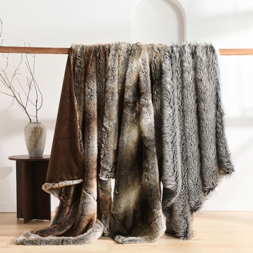 HORIMOTE HOME Luxury Plush Faux Fur Throw Blanket, Long Pile Grey with Black Tipped Blanket, Super Warm, Fuzzy, Elegant, Fluffy Decoration Blanket for Couch, Armchair, Sofa and Bed, 50''x 60'' - Image 5