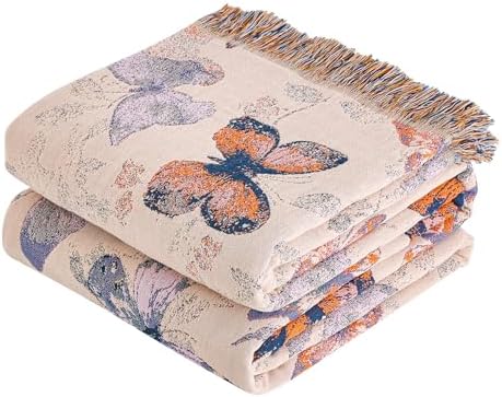 VANJOROY Boho Throw Blanket, 100% Organic Cotton Breathable Ultra Soft 80" x 90" Bed Quilt Throw - All Season Floral Rustic Farmhouse Decor Luxury Reversible Blanket for Sofa Couch Chair and Gift by CHOOSEVANJOROYENJOYAMORECOMFORTABLEFEELING