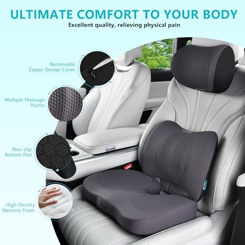 FLORICH Car Seat Cushion and Back Support for Office Chair Memory Foam Chair Cushions Pressure Relief Seat Pads with Gel Massage Point Lumbar Support (Light Grey) - Image 2