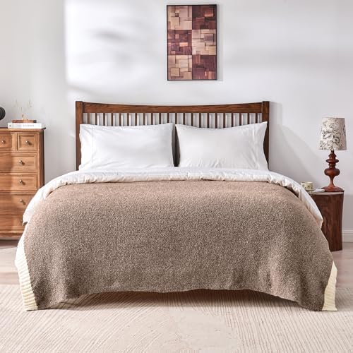 CozeCube Reversible Knitted Throw Blanket, Brown White Melange 50"x60" - Image 5
