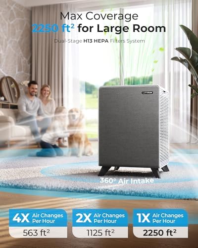 Air Purifiers for Home Large Room Up to 2250 ft² - Dual 3-Stage Filter of Washable Filter and True HEPA Filter with AQI, Auto Mode, Sleep Mode - Image 2