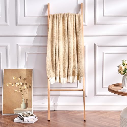 CozeCube Reversible Knitted Throw Blanket, Beige White Melange 50"x60" - Image 7