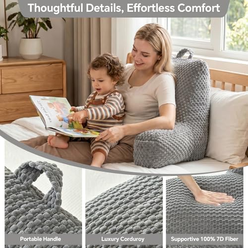 Reading Pillow with Arms for Sitting in Bed,22" Backrest,Gray Corduroy,XL - Image 4