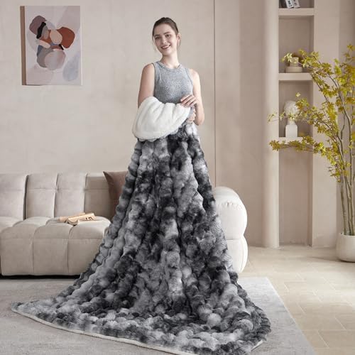 50x60 Inches Ultra-Soft Fuzzy Faux Fur Plush Throw Blanket - Thick, Warm Sherpa for Couch, Sofa, Bedroom, Camping - Decorative Blanket for Cozy Warmth, Bubble Light Grey Tie Dye - Image 4