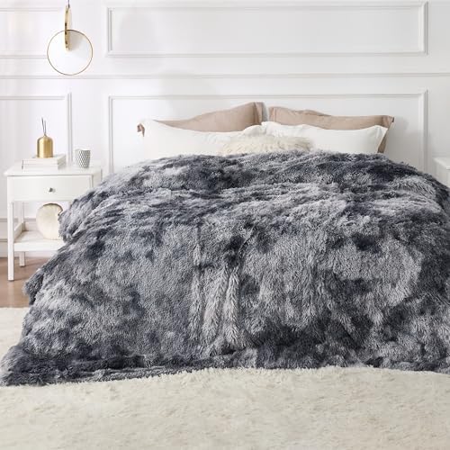 Bedsure Faux Fur Fluffy Sherpa Fleece Queen Bed Blanket Grey 90"x90" by Unknown