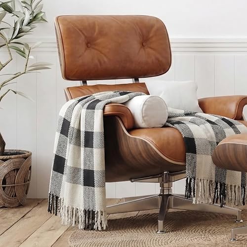 Americanflat 50x60 Throw Blanket - Soft and Breathable Cotton Throw Blanket for Couch, Bed, Chair - Decorative Blankets Perfect for Home, Office, or Outdoor Use - Black, Cream and Beige Plaid Design - Image 6