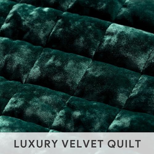 RECYCO Channel Box Stitch Velvet Quilt Set, King Size, Emerald Green - Image 5
