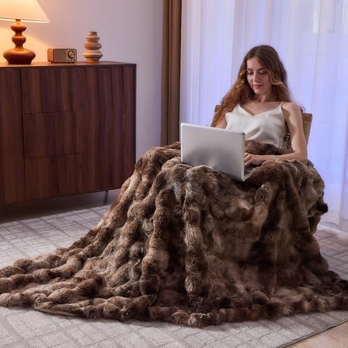 Lotus Karen Faux Fur Throw Blanket Tie-Dye Dark Coffee - Big Bubble Rabbit Fluff Blanket for Couch, Large Fluffy Fuzzy Cozy Blanket,Thick Furry Plush Shaggy Blankets,90x90 Inches - Image 6