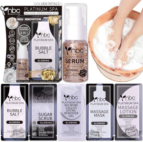 Pedicure Foot Soak Set - Upgraded 6 in 1 Foot Spa, Foot Bath Spa, Pedicure Kit, Foot Soak for Tired & Dry Cracked Feet, Athletes Feet, Bad Odor, Softens Calluses,Golden Petals by nbcBeautiLab