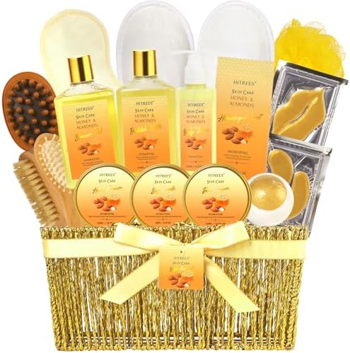 Gift Basket for Women, 18Pcs Honey Almond Milk Bath and Body Gift Basket by HITREES