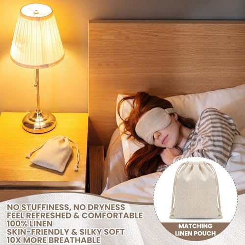 2 Set Pure Linen Sleep Mask Organic Cotton Eye Cover Gift,Linen - Image 4