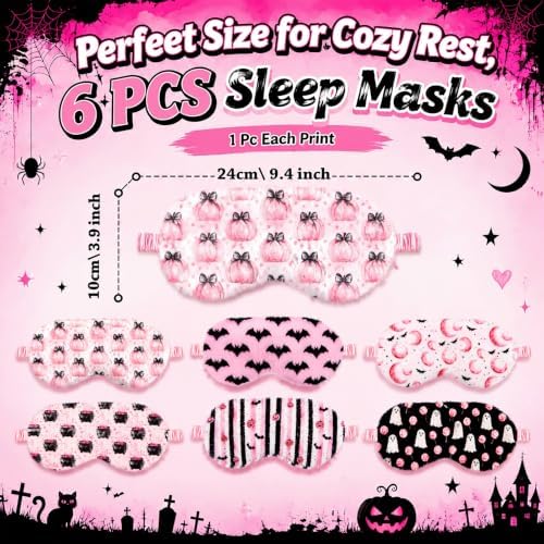 Cuffbow 6 Pack Fuzzy Sleep Masks Plush Eye Mask,Halloween,Pink - Image 2