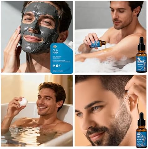 21 Pcs Men Facial Skin Care Set, Father's Day Gifts, Bath & Beard Gift Set for Men, Home Spa & Self-Care Gift Basket Set, Clay Mask, Birthday, Christmas, Valentines, Boyfriend, Anniversary, Dad - Image 6