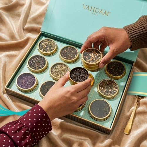 VAHDAM Tea Gift Set - 12 Loose Leaf Teas in Tin Caddy Presentation Box | Premium Tea Sampler Gift Hamper for Women, Men & Tea Lovers | Christmas Gift, Birthday, Housewarming | Gluten Free, Non-GMO - Image 3