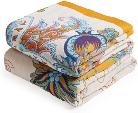 VANJOROY Boho Throw Blanket, 100% Organic Cotton Breathable Skin-Friendly Ultra Soft Bed Quilt Throw - All Season Floral Bird Farmhouse Décor Luxury Blanket for Sofa Couch Chair and Gift. 80" x 90" by CHOOSEVANJOROYENJOYAMORECOMFORTABLEFEELING