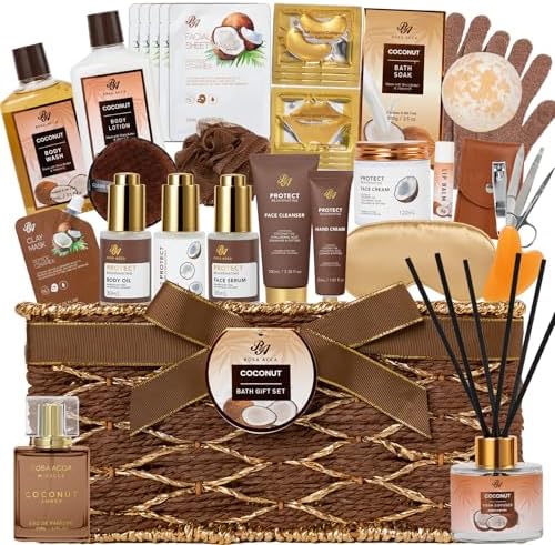 35 Pcs Coconut Vanilla Spa Gift Basket for Women & Men, Face Skin Care Set by RAROSAACCA
