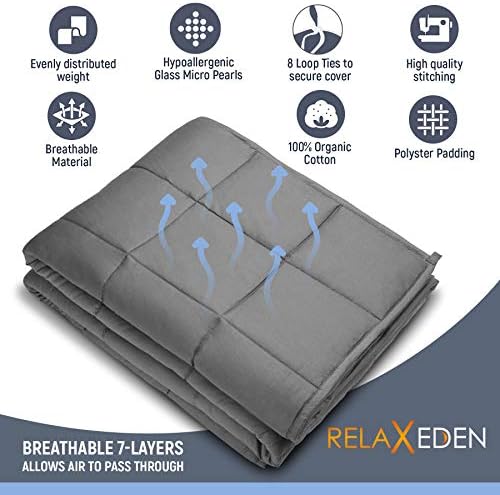 Adult Breatheable Cotton Weighted Blanket with Removable Navy Duvet Cover, 60 x 80 Inch, 15 Pounds, Made w/Polyester and Glass Beads, Grey - Image 3