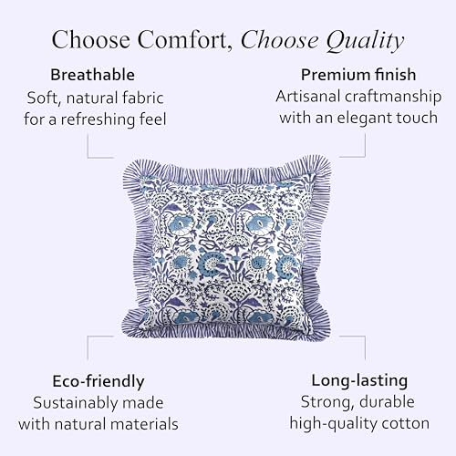 CPC Indigo Blue Ruffle Throw Pillow Covers for Couch, 18x18 Inch Cotton Stripe Ruffle Couch Pillows for Living Room, Hidden 14 Inch Zipper Boho Pillow Case or Cute Outdoor Pillows - Image 6