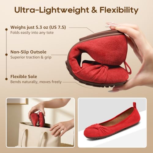 Ecetana Comfortable Ballet Flats for Women: Lightweight Cushioned Foldable Slip-On Work Shoes with Memory Foam - All Day Walking Comfort - Dressy Flats for Office Business - Image 5