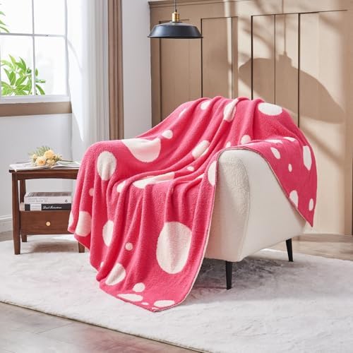 CozeCube Reversible Knit Throw Blanket, Hot Pink White Polka Dot, 50"x60" - Image 2