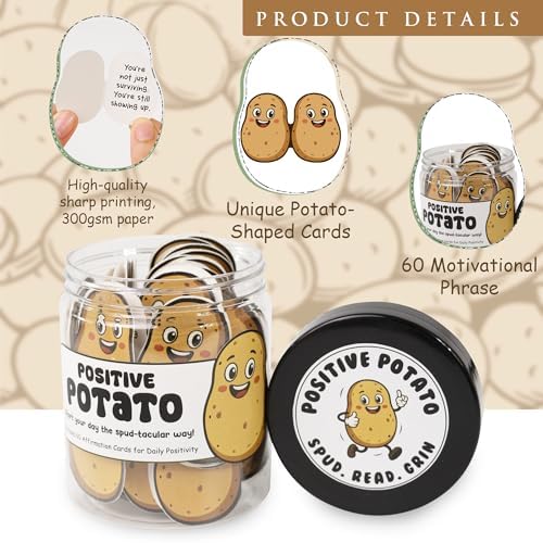 Emotional Supports Potato Jar, 60 Positive Potato Cards in Jar, Affirmation Gifts for Women, Coworker Leaving Gift, Farewell Gifts for Coworkers, Birthday Gifts for Girls, Teens, Friends - Image 2